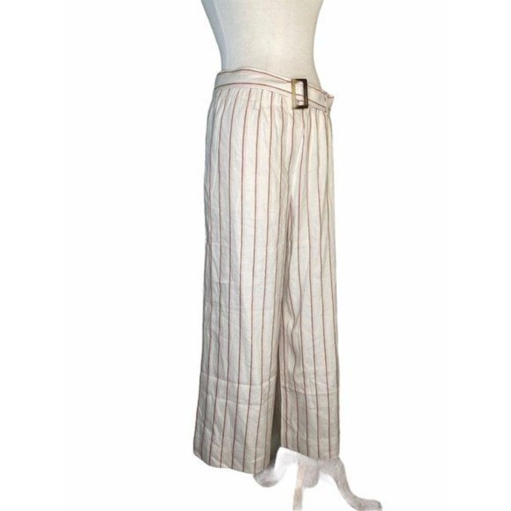 J. jill Linen Stretch Wide Leg Pants Culottes in Barleymult Color Linen Sz M NWT - Picture 10 of 16